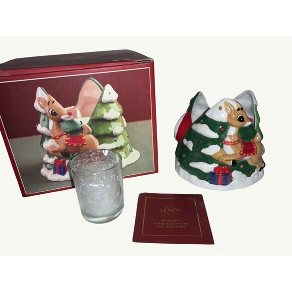 Lenox Rudolph Candle Light Holder Ceramic Christmas Decor Featuring Santa & Rein - Picture 1 of 12